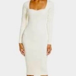 Fourteenth Place Sweetheart Neck Rib Sweater Midi Dress In Ivory Sz XL